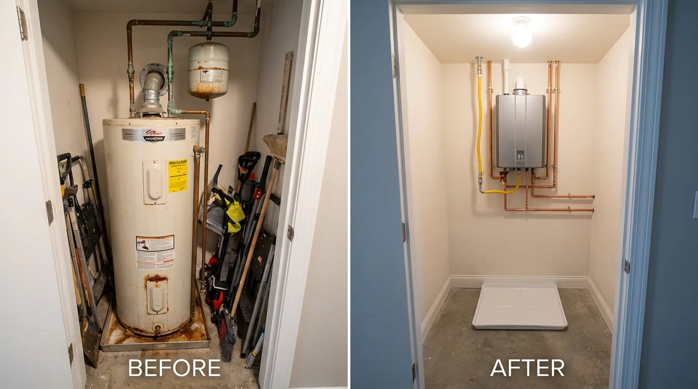Tank water heater versus wall-mounted tankless unit comparison for Fowler, MI homeowners